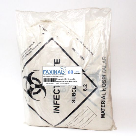SACO P/ LIXO FAXINAL INFECTANTE 60 LITROS 60X70X0,04 C/100