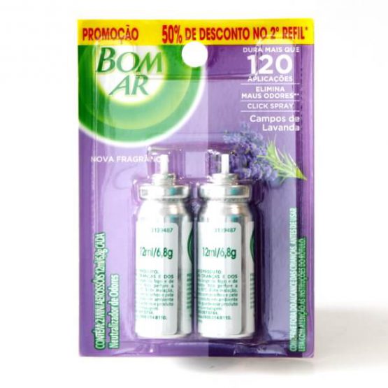 PURIFICADOR BOM AR CLICK SPRAY REFIL C/2 LAVANDA 12 ML 50% DESCONTO