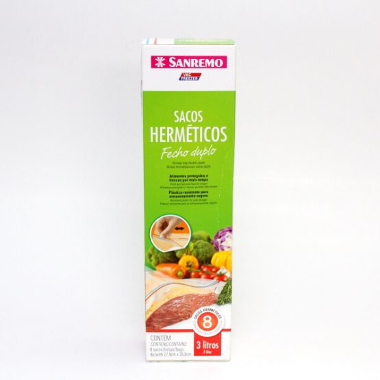 SACOS HERMETICOS SANREMO FECHO DUPLO 3 LITROS C/8 (REF. SR374)