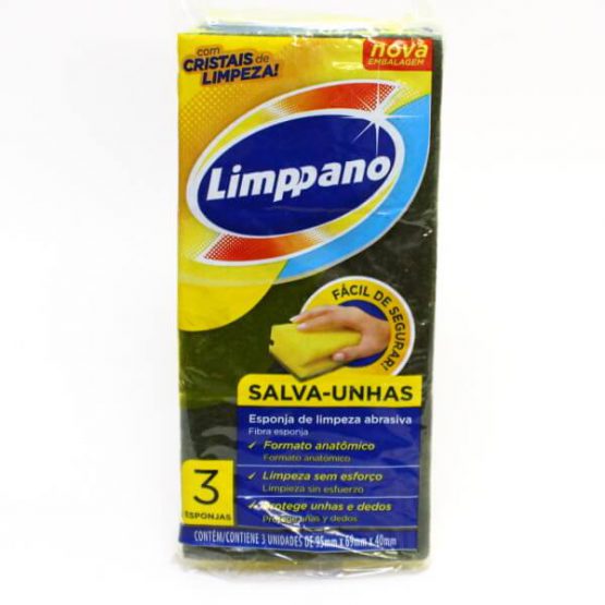 ESPONJA LIMPPANO DUPLA FACE SALVA UNHAS RETANGULAR C/3